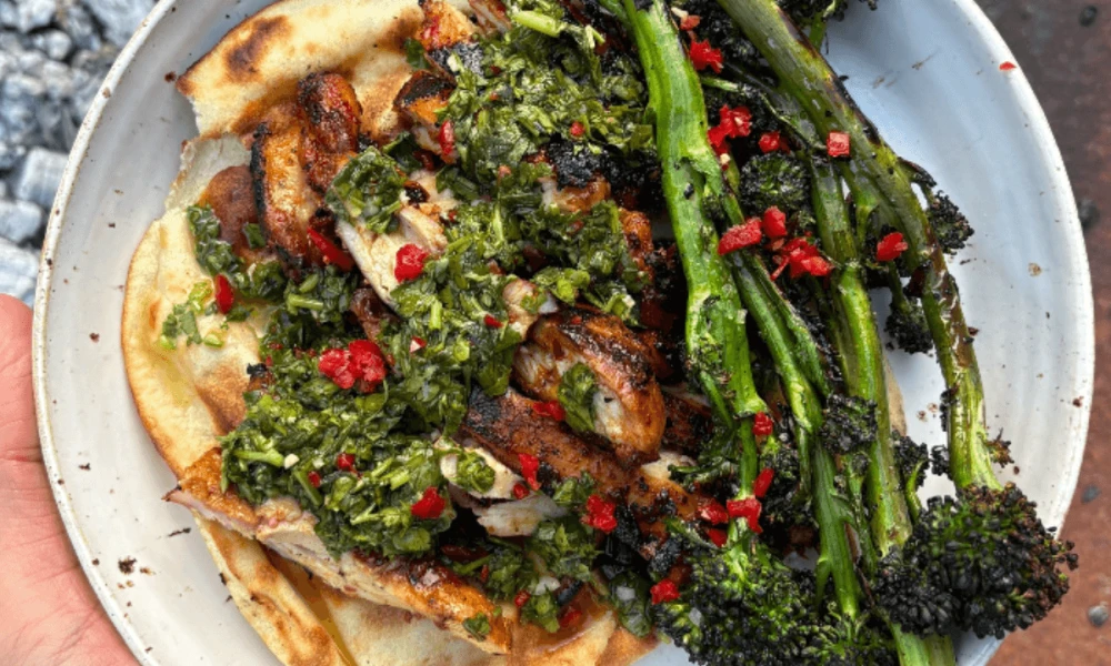 BBQ Harrisa Chicken Thighs & Chimichurri