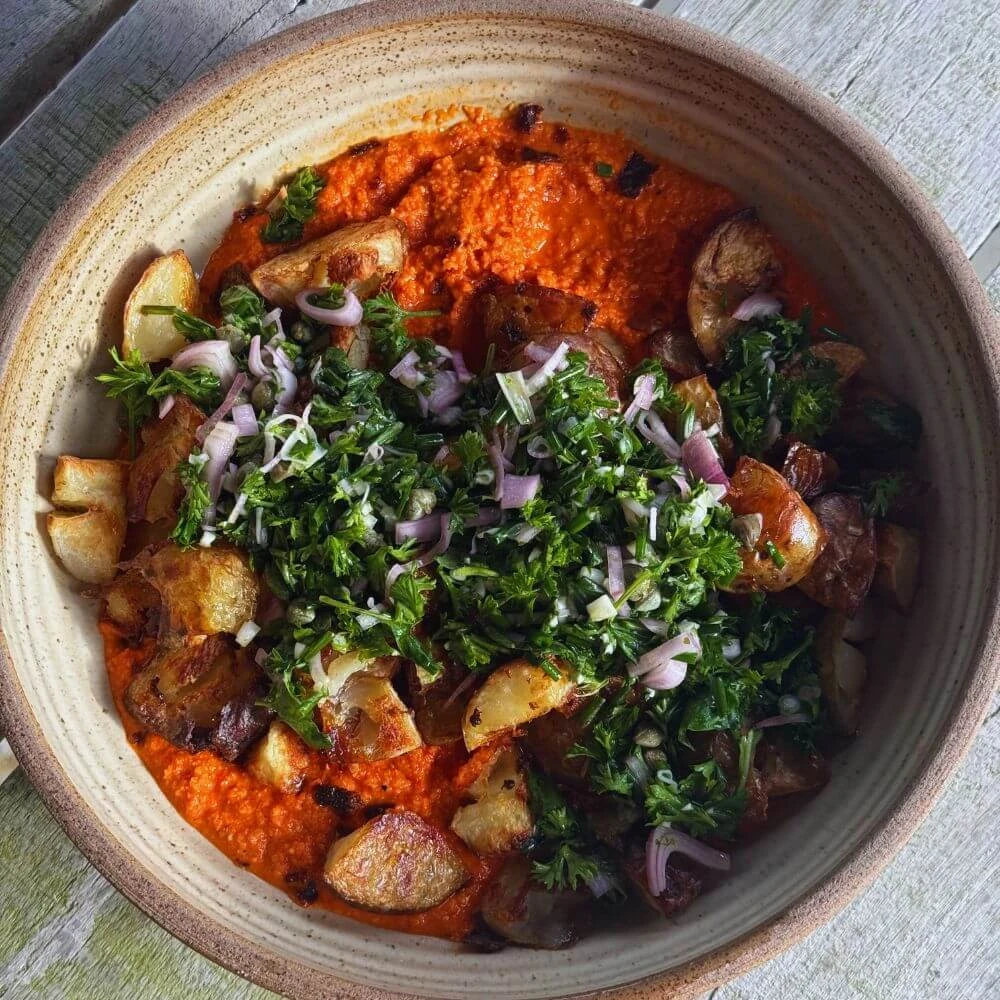 Crispy Smashed New Potatoes on Romesco Sauce Image 1