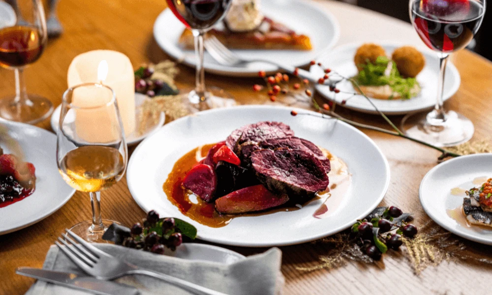 Grilled Powderham Venison Loin with Garlic-Fried French & Runner Beans and a Gooseberry and Mustard Chutney