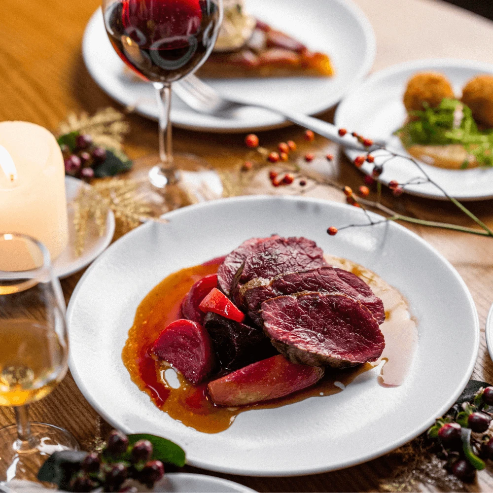Grilled Powderham Venison Loin with Garlic-Fried French Runner Beans with a  Gooseberry and Mustard Chutney Image 1