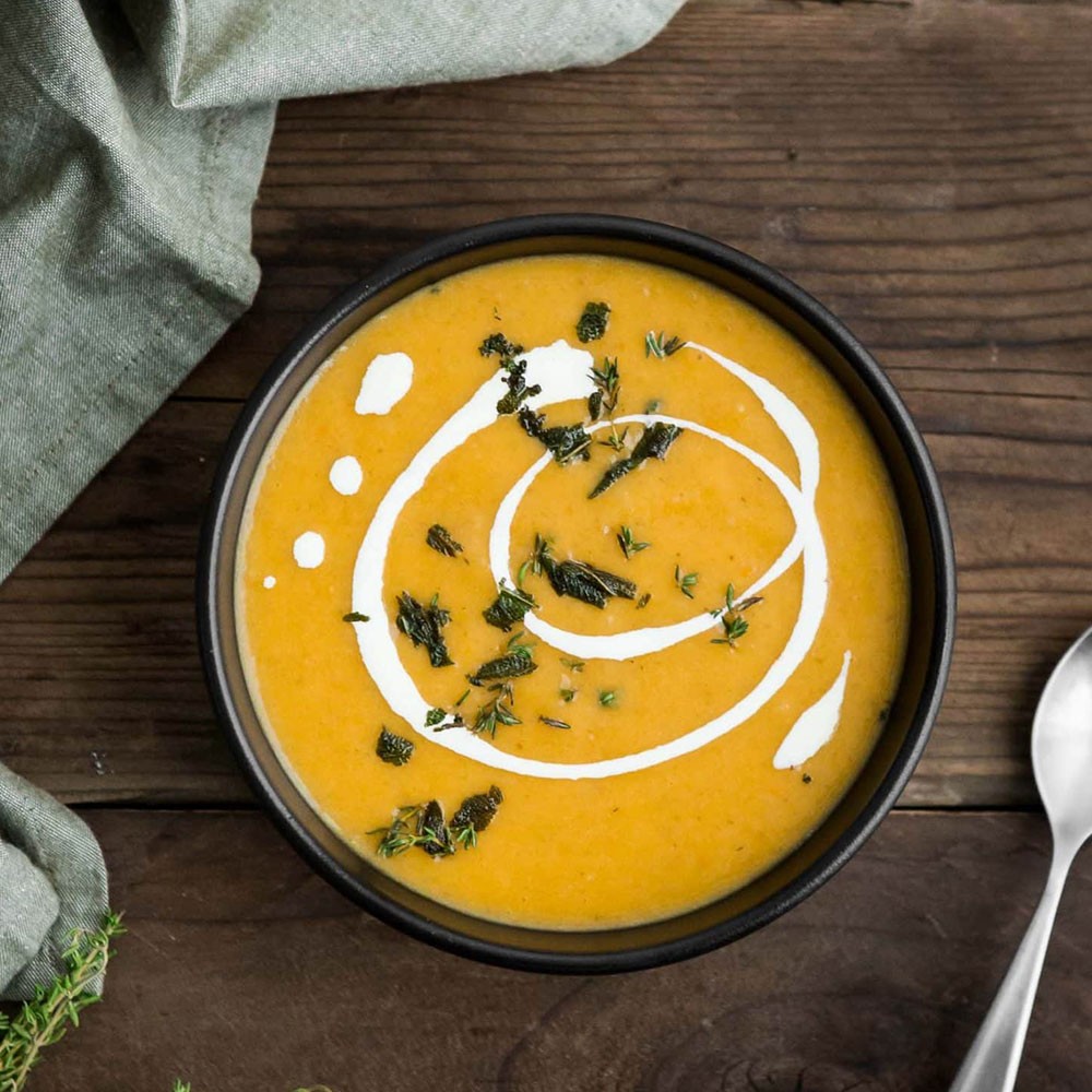 Roasted Butternut Squash and Celeriac Soup with Fresh Coriander and Coconut Image 1