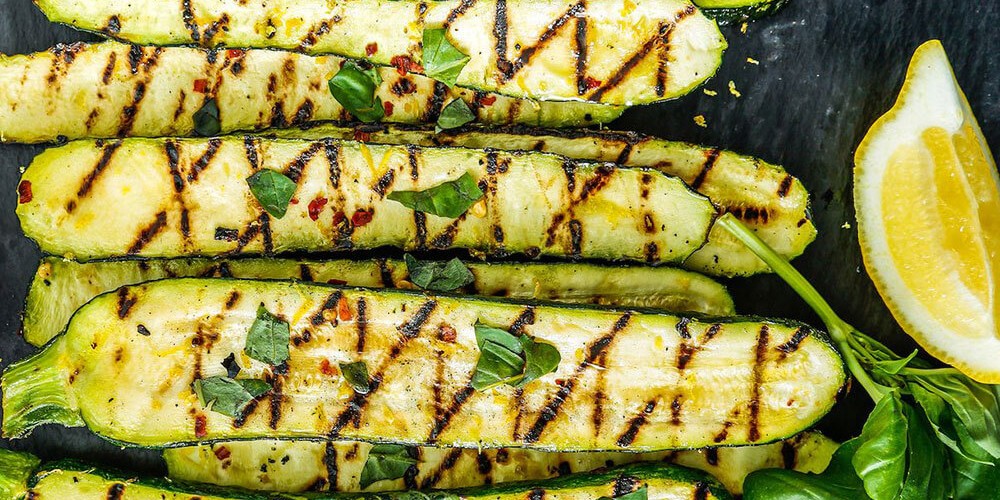 Barbecued courgettes with lemon & mint