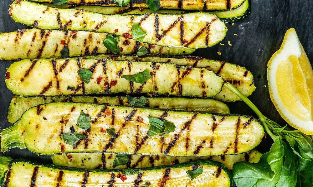 Barbecued courgettes with lemon & mint