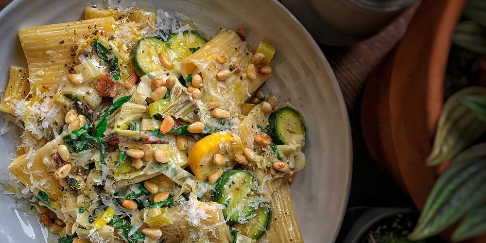 Creamy Courgette Rigati with Garlic & Parmesan