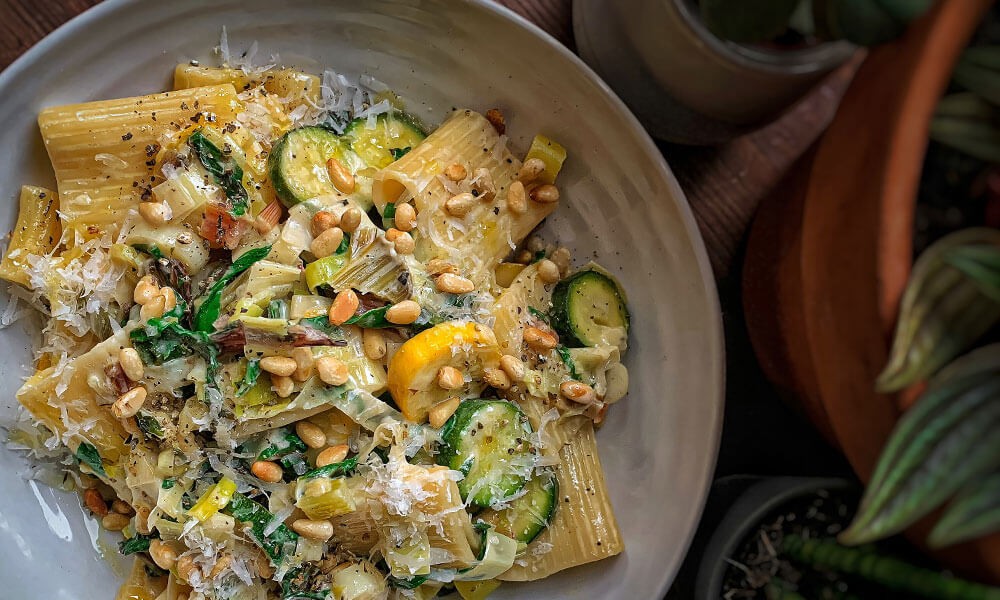 Creamy Courgette Rigati with Garlic & Parmesan