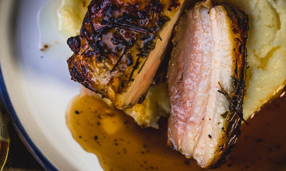 Slow Cooked Pork Belly with Seasonal Mash