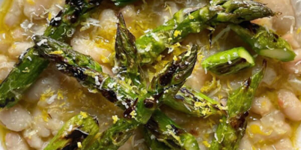 Lemony Beans, Parmesan & Charred Asparagus