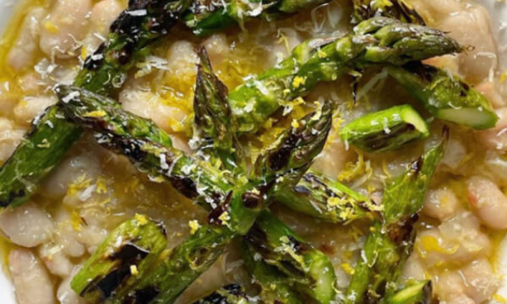 Lemony Beans, Parmesan & Charred Asparagus