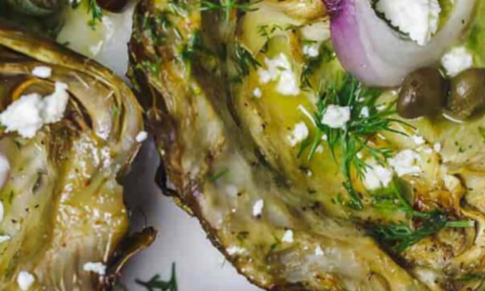 ROASTED ARTICHOKE WITH FETA & GARLIC VINAIGRETTE