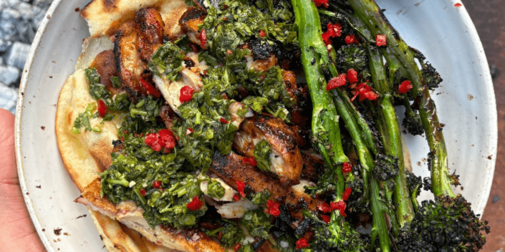 BBQ Harrisa Chicken Thighs & Chimichurri