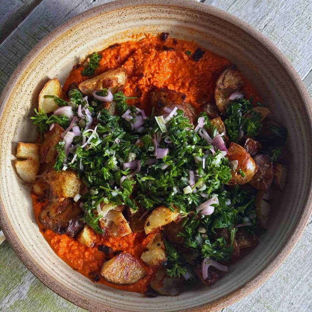 Crispy Smashed New Potatoes on Romesco Sauce Image 1