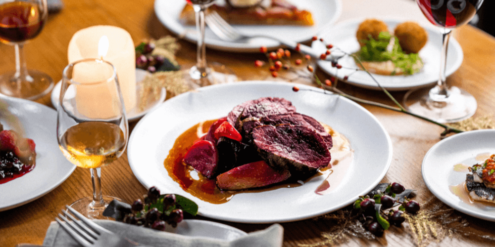 Grilled Powderham Venison Loin with Garlic-Fried French & Runner Beans and a Gooseberry and Mustard Chutney
